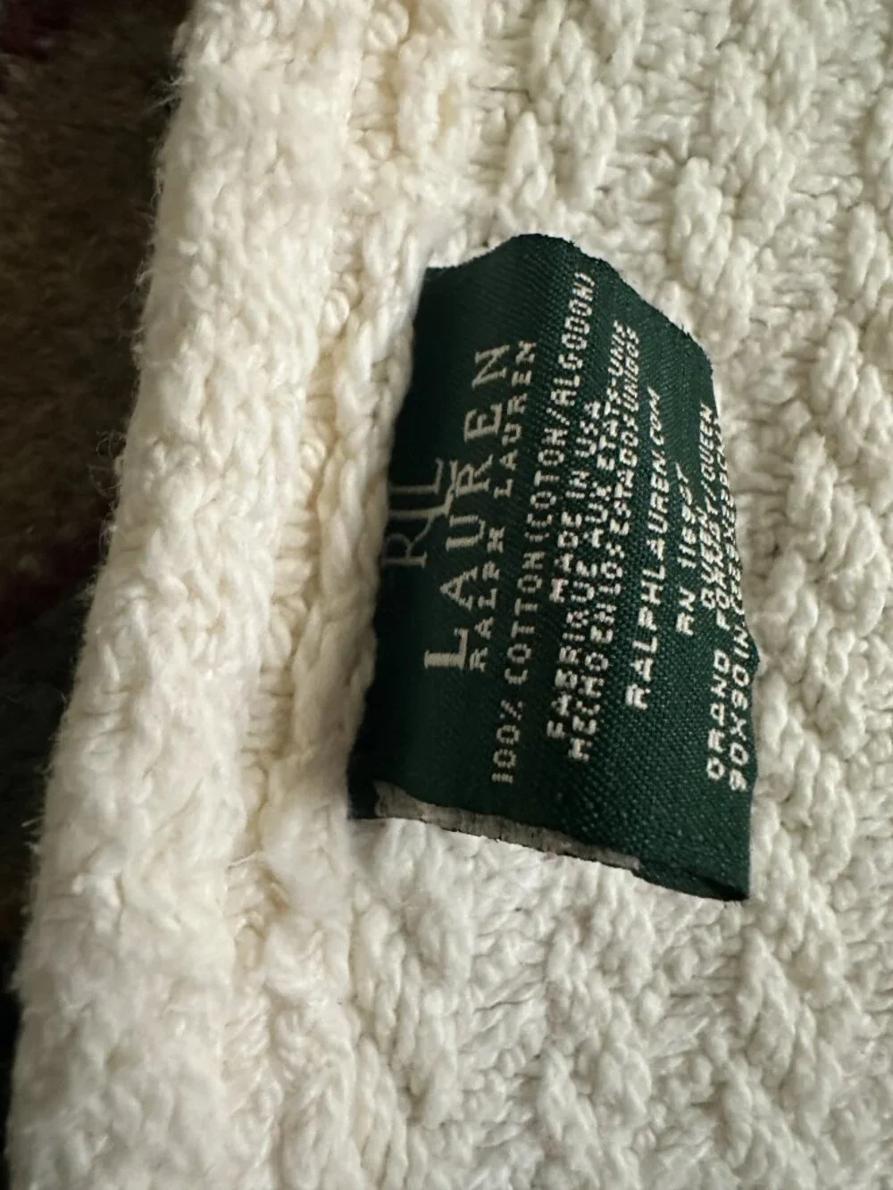 VTG Lauren Ralph Lauren Classic Off-white Cotton Herringbone Blanket Full/Queen